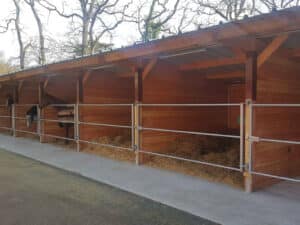 abri de stabulation pour chevaux bois douglas abri chevaux stabulation ouverte abri chevaux avec barrière de stabulation abri équestre bois douglas toiture bac acier stabulation chevaux abri extérieur